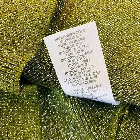 House Of Harlow 1960 Silver Metallic Shimmer Moss Green Stretch Knit Top Size L - Picture 11 of 11